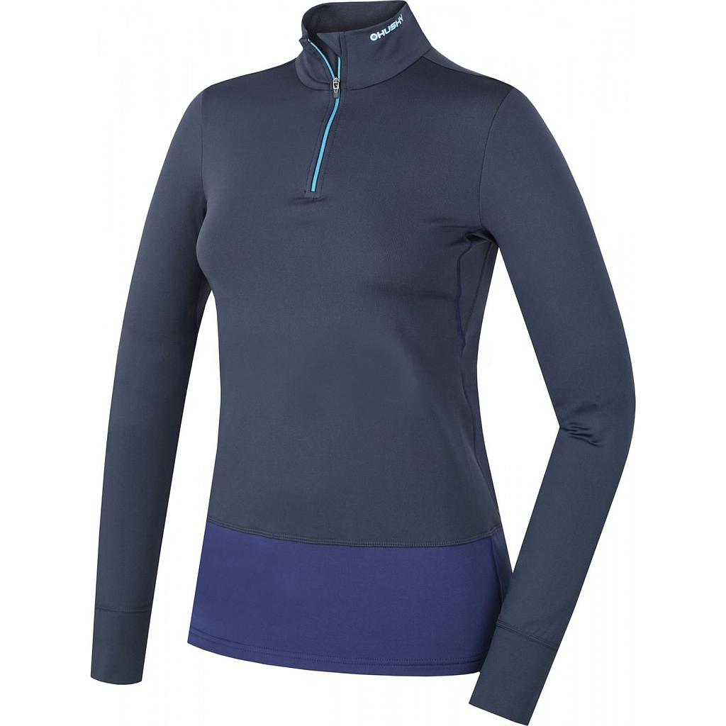 Dámske termo tričko Husky Active Winter Long s dlhými rukávmi a zipsom modré XL